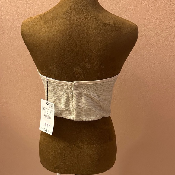 Zara Cream Strapless Crop Top - Picture 3 of 9
